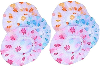 Tifurko Men's & Women's Plastic Printed Shower Cap With Elastic Band Reusable Shower Cap Multi color