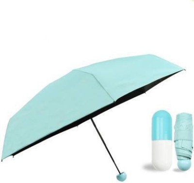 Ratehalf Umbrella with Capsule Shape Bottle Case Cover & Long Size Handle | Small Cute Sun & Rain Waterproof Ultra Portable Protective Mini Travel UV Umbrella Umbrella(Blue)