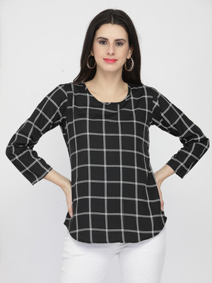LAZIO Casual Printed, Checkered Women Black Top