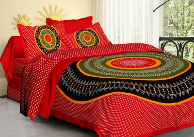 fashion plenty 130 TC Cotton Double Printed Flat Bedsheet(Pack of 1, Red, Black, Green)