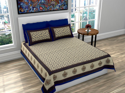 RIYA FABRICS 140 TC Cotton Double Printed Flat Bedsheet(Pack of 1, Blue)