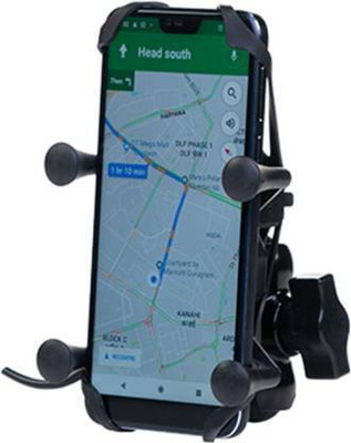 AOWBIKES X Grip 360 Degrees Mobile Holder with Adjustable Handlebar & Mirror Adjustable Mount for Motorcycle with USB Charging Point Bike Mobile Holder(Black)