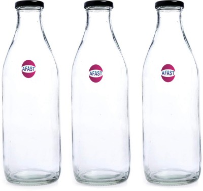 AFAST Multi Purpose Glass Transparent Milk Bottle, 3 Bottle, 1000 Ml GF115 1000 ml Bottle(Pack of 3, Clear, Glass)