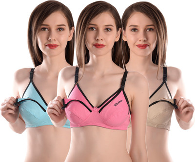 Queens Worth Queens Worth Full Coverage Maternity Nursing Bra For Womens Pack Of 3 Women Full Coverage Non Padded Bra(Multicolor)