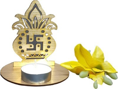Studio shubham Wooden Candle Holder(Gold, Pack of 1)