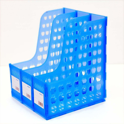 Dhuli 3 Compartments Plastic 3 Compartment Plastic File Paper Magazine Rack Holder(Blue)