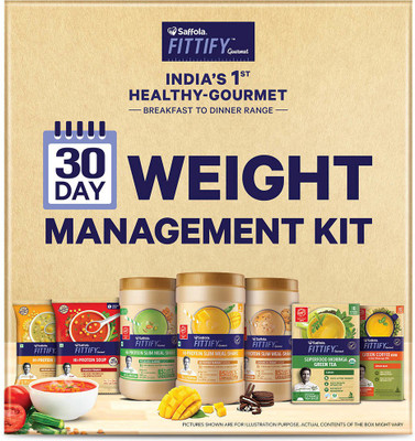 Saffola Fittify Gourmet 30 Day Weight Management Kit (Hi Protein Slim Meal Shake-Alphonso Mango x 2, Green Coffee x 3, Green Tea x 3, Soup x 30) Combo (1.72 kg)