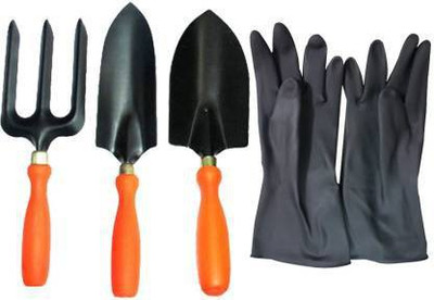 fitweight Gardening Weeding Fork, Shovel & Trowel with Multipurpose Hand Gloves (Multicolor) Garden Garden Tool Kit(4 Tools)