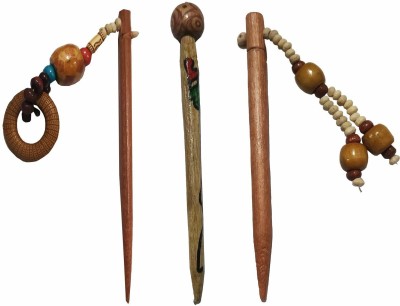 salvusappsolutions Wooden Beads Juda Pin Set of 3 Bun Stick(Brown)