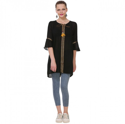 ukal Women Embroidered Straight Kurta(Black)