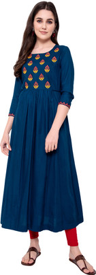 Purvija Kurties Women Embroidered Flared Kurta(Blue)