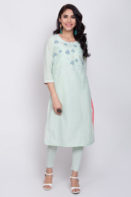 BIBA Women Floral Print Straight Kurta(Light Blue)
