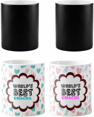 Designer Unicorn Black Magics Printed World's best Chacha Chachi ji, gift for Uncle Aunt Ceramic Coffee Mug(330 ml, Pack of 2)