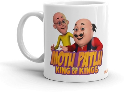 MUGKIN KIng Of Kings Motu Patlu Cartoons Printed White Ceramic Coffee Mug(350 ml)