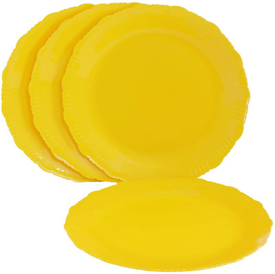 Cutting EDGE Designer Plates (Yellow) Set of 4 (Plastic) Dinner Plates for Families | Daily Use | Parties | Unbreakable | Kid Friendly | Microwave Safe | Dishwasher Safe | (Fancy) Dinner Plate(Pack of 4, Microwave Safe)