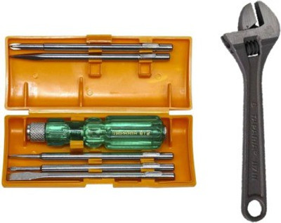 TAPARIA Screw Driver Set with 5 Blades and 8 inch adjustable spanner pack of 2 Hand Tool Kit(2 Tools)