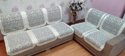 Maya Homes Cotton 3+2 Seater Sofa Abstract Cover(Pack of 6 Brown)