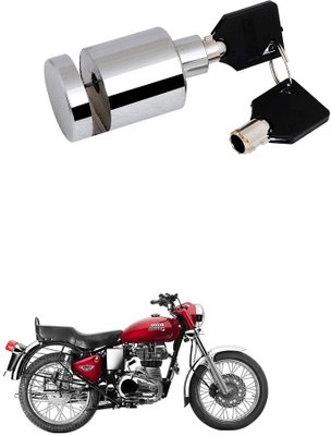 Qiisx Heavy Duty Disc Brake Lock Anti Theft Stainless Steel 7mm Pin Wheel Locking Security Lock for Bike and Motorcycle (Chrome)_Royal Enfield Bullet Electra Twinspark Disk_RoundX_1383 Disc Lock(Silver)