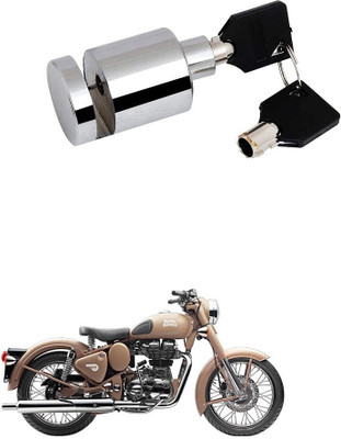 Qiisx Heavy Duty Disc Brake Lock Anti Theft Stainless Steel 7mm Pin Wheel Locking Security Lock for Bike and Motorcycle (Chrome)_Royal Enfield Classic Desert Storm Disk_RoundX_1390 Disc Lock(Silver)