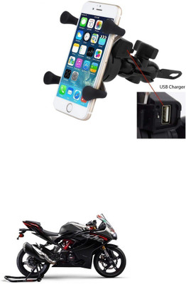 Znee Smart X-Grip Bike Mobile Charger & Phone Holder (5V-2A Black) -TVS Apache RR 310 Bike Mobile Holder(Black)