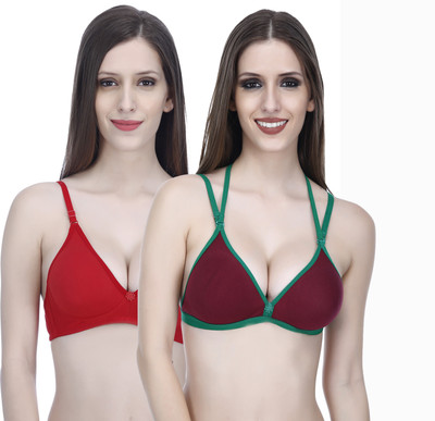 ELINA Women T-Shirt Non Padded Bra(Red, Maroon)