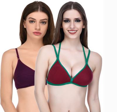 elina Women T-Shirt Non Padded Bra(Purple, Maroon)