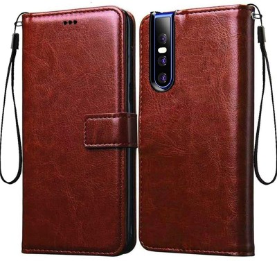 ClickAway Flip Cover for Vivo V15 Pro Leather | Inner TPU | Foldable Stand |Wallet Card Slots Vintage Flip Cover Case(Brown, Pack of: 1)