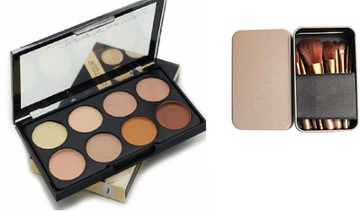 Miss Hot Professional Highlighter and Contour 8 Shades Concealer Palette With Makeup Brush set of 12(2 Items in the set)