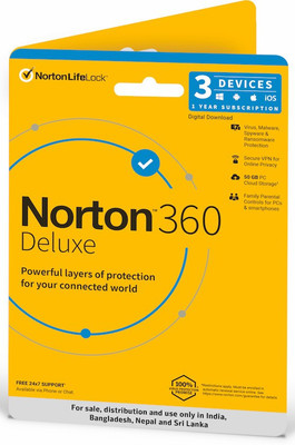 Norton 360 Deluxe 3 PC 1 Year Total Security (Physical Sleeve)  (Standard Edition)(Voucher)