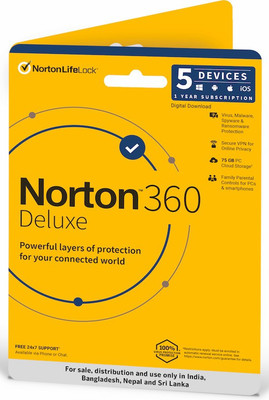 Norton 360 Deluxe 5 PC 1 Year Total Security (Physical Sleeve)  (Standard Edition)(Voucher)