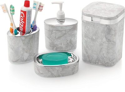 Laserbot Opal Bathroom Accessory 4 Pc Set (Tooth Brush Holder| Small Dustbin) Plastic Bathroom Set(Pack of 4)