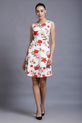 LAZIO Women A-line White Above Knee/Mid Thigh Length Dress