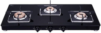 Elica Slimmest 3 Burner Gas Stove with Square Grid and Brass Burner (773 CT VETRO (Slim LINE SPF)) Stainless Steel Manual Gas Stove(3 Burners)