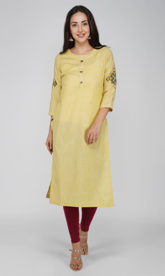 VAHSON Women Embroidered Straight Kurta(Yellow)