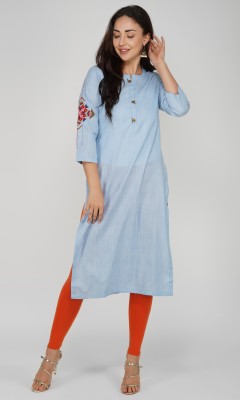 VAHSON Women Embroidered Straight Kurta(Light Blue)