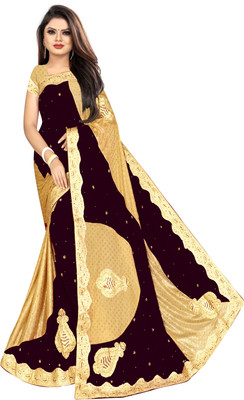 Chandan Fabrics Embellished Bollywood Velvet, Lycra Blend Saree(Multicolor)