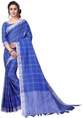 Kimisha Checkered Bollywood Cotton Silk Saree(Blue)