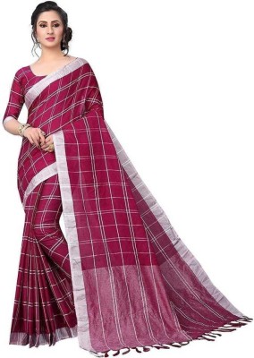 Kimisha Checkered Bollywood Cotton Silk Saree(Purple)