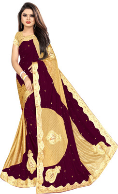 Chandan Fabrics Embellished Bollywood Velvet, Lycra Blend Saree(Maroon)