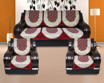 Azotica Cotton 3+2 Seater Sofa Floral Cover(Pack of 6 Maroon)