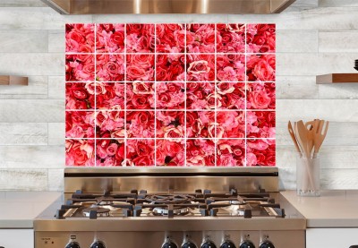 sp decals 80 cm Red Rose Flower kitchan waterproofe wallpaper/wallposter multicolor- kitchen wall covering area(80x50cm) Self Adhesive Sticker(Pack of 1)
