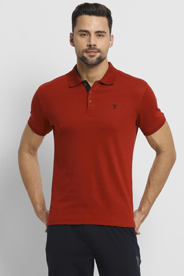 VAN HEUSEN Solid Men Polo Neck Red T-Shirt