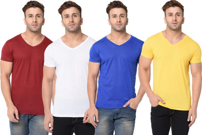 Jangoboy Solid Men V Neck Multicolor T-Shirt