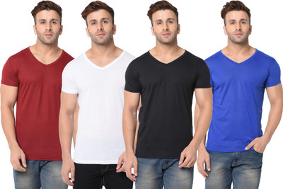 Adorbs Solid Men V Neck Multicolor T-Shirt