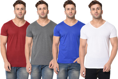 Jangoboy Solid Men V Neck Multicolor T-Shirt