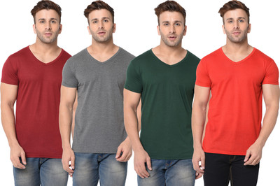 Adorbs Solid Men V Neck Multicolor T-Shirt