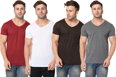 Jangoboy Solid Men V Neck Multicolor T-Shirt