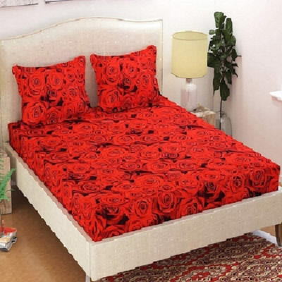 BSD Handloom 144 TC Polycotton Double Printed Flat Bedsheet(Pack of 1, Red)