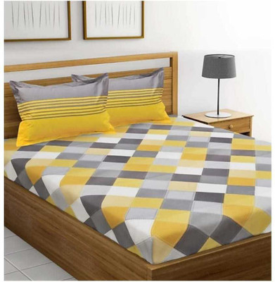 phebe 141 TC Cotton Double Printed Flat Bedsheet(Pack of 1, Yellow)