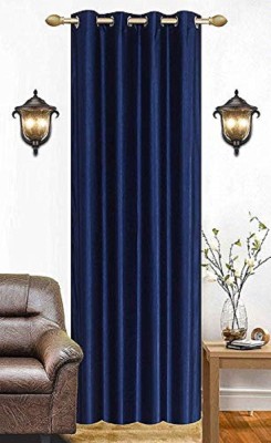 goycors 304 cm (10 ft) Polyester Semi Transparent Long Door Curtain Single Curtain(Solid, Blue)